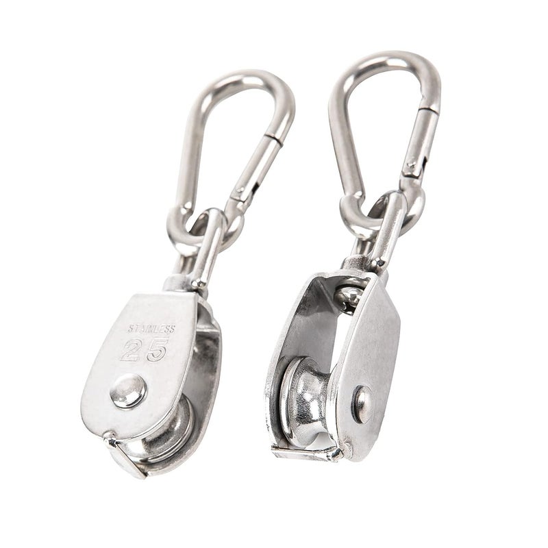 Vleant 2Pcs M50 Single Stainless Steel Pulley Block with Spring Snap Hooks 304 Stainless Steel Single Pulley Block Wheel Swivel Rigging Lifting Wheel Fixed Pulley for Wire Rope Loading 881 lbs/400kg - Image 2